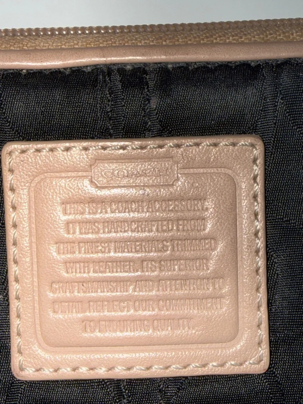 Coach Black Signature Pouch with Tan Trim and Red Pull